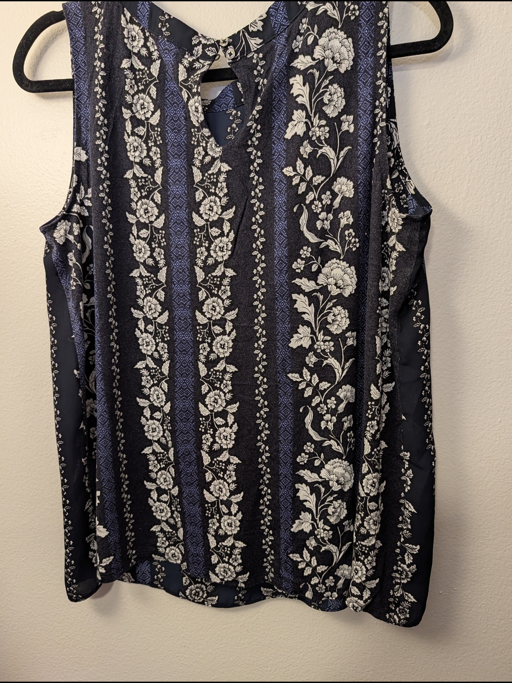 LOFT Navy Floral-Striped Sleeveless Blouse - Picture 2 of 5